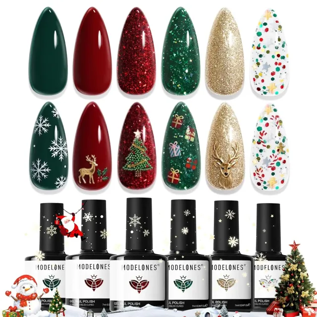 Modelones Christmas gellack glitter 6x7ml jul