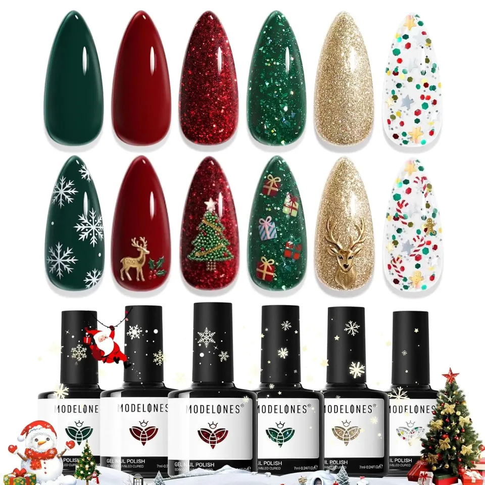 Modelones Christmas gellack glitter 6x7ml jul