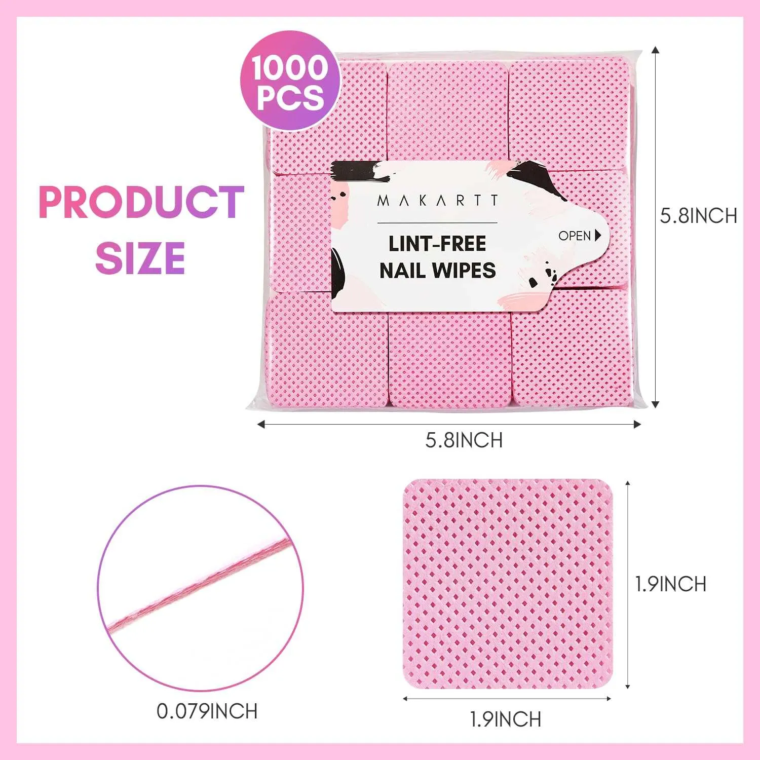 Makartt Lint-Free Nail Wipes luddfria pads 1000p