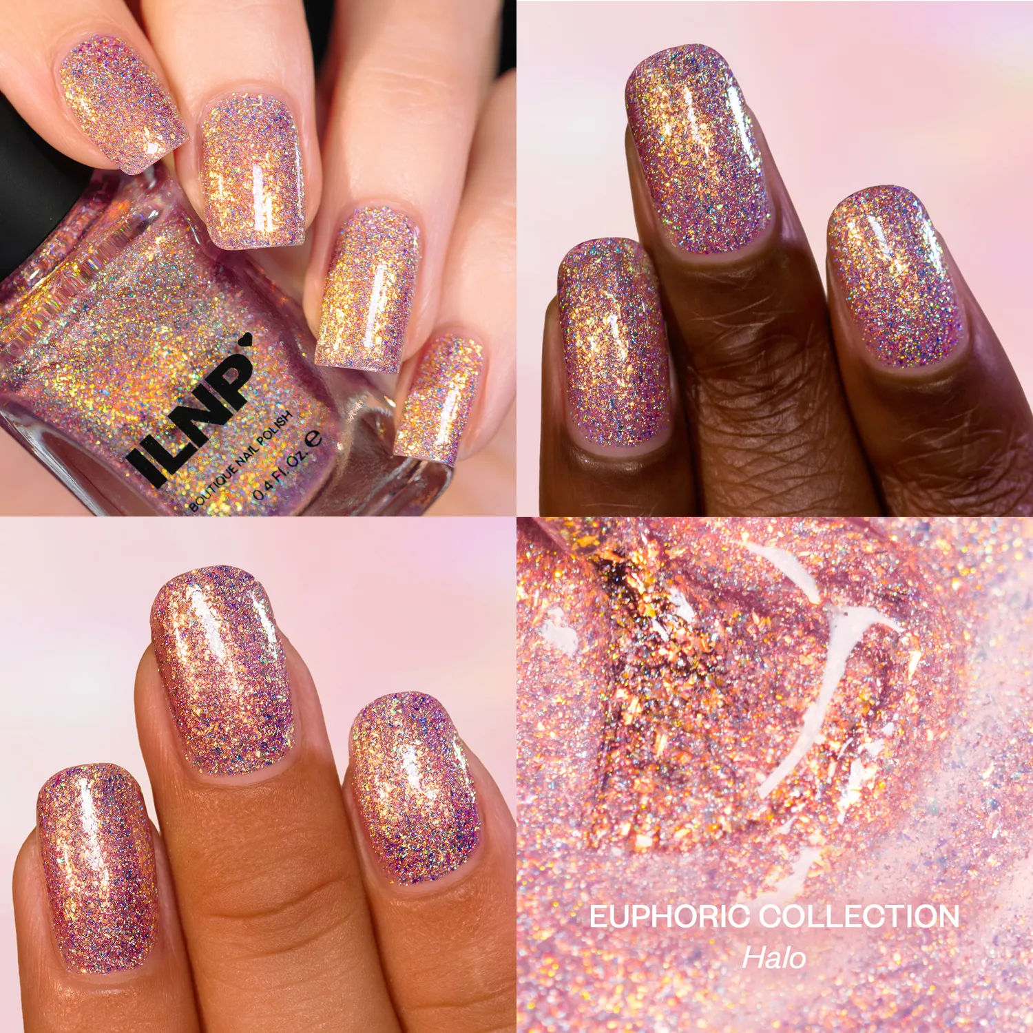 ILNP Halo nagellack rosa holografiskt skimmer