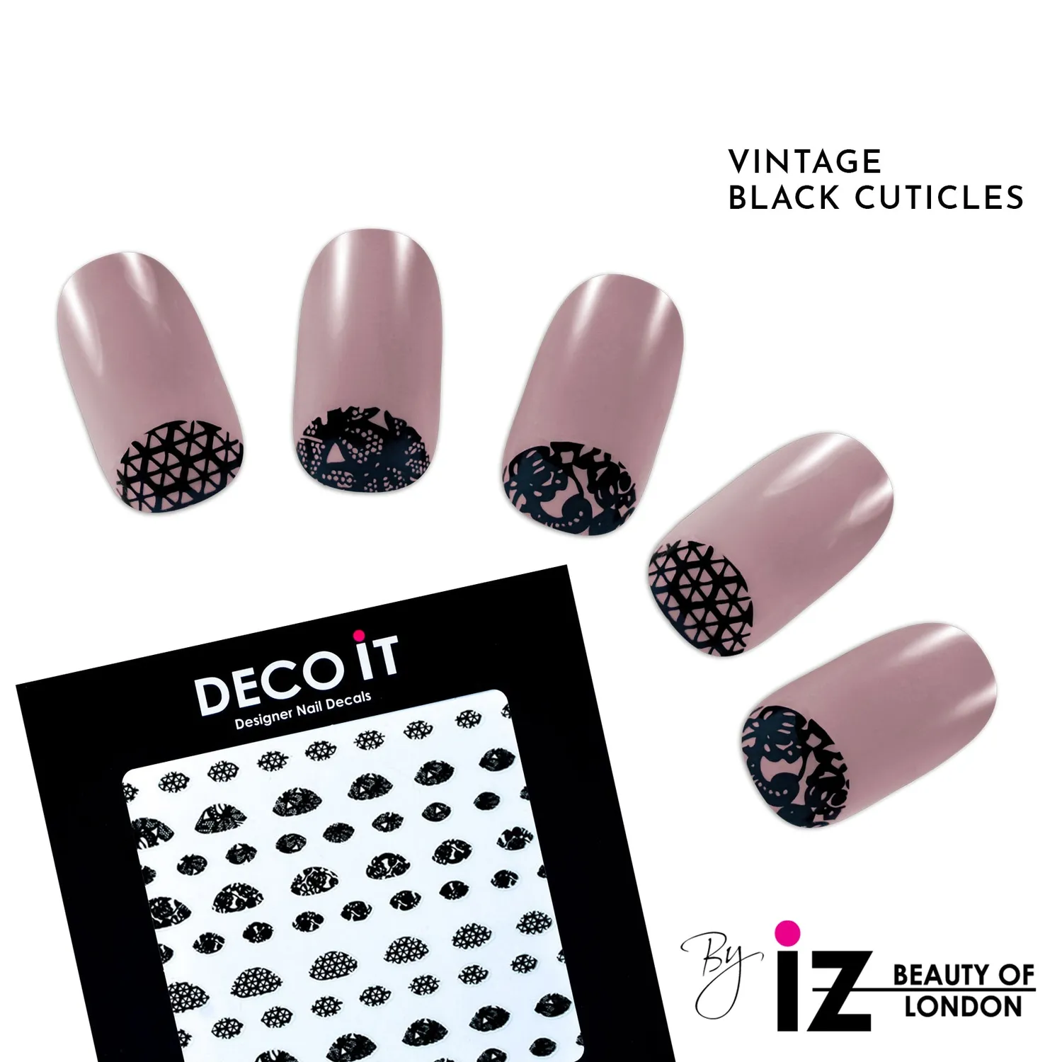 Iz Beauty Vintage Black Lace nageldekorationer halvmåne svart