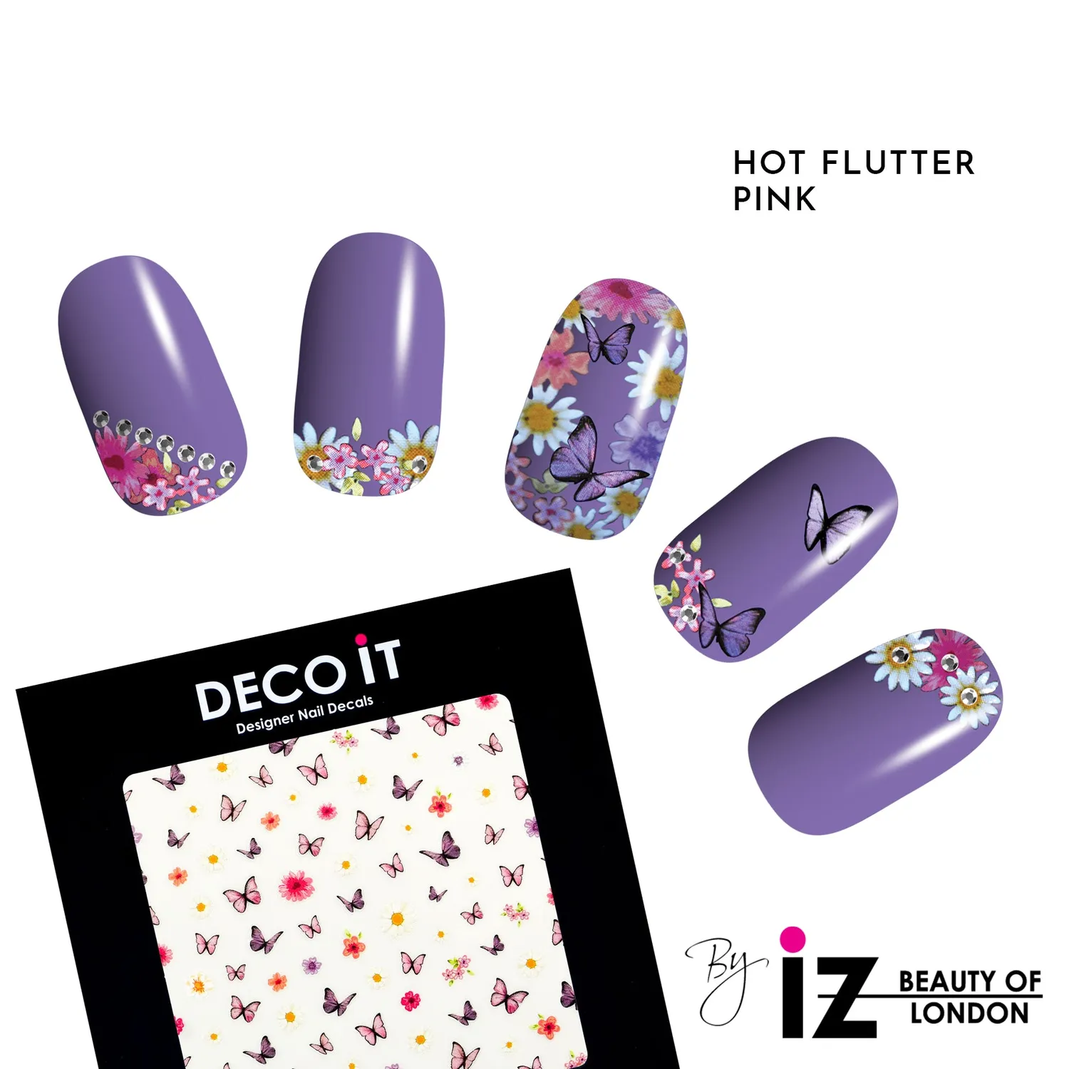 Iz Beauty Hot Flutter Pink nageldekaler rosa blommiga 100-pack