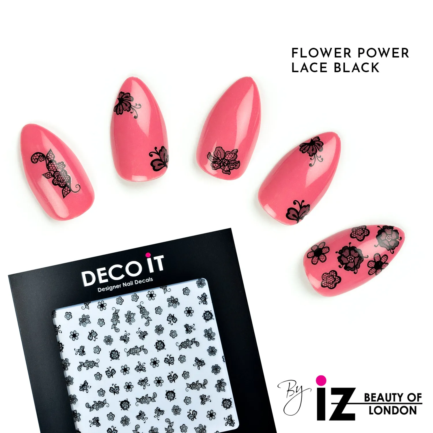 Iz Beauty Flower Power Lace nageldekaler svart spets