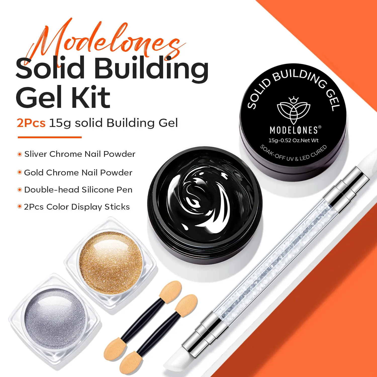 Modelones Solid Builder gel kit guld silver 15ml