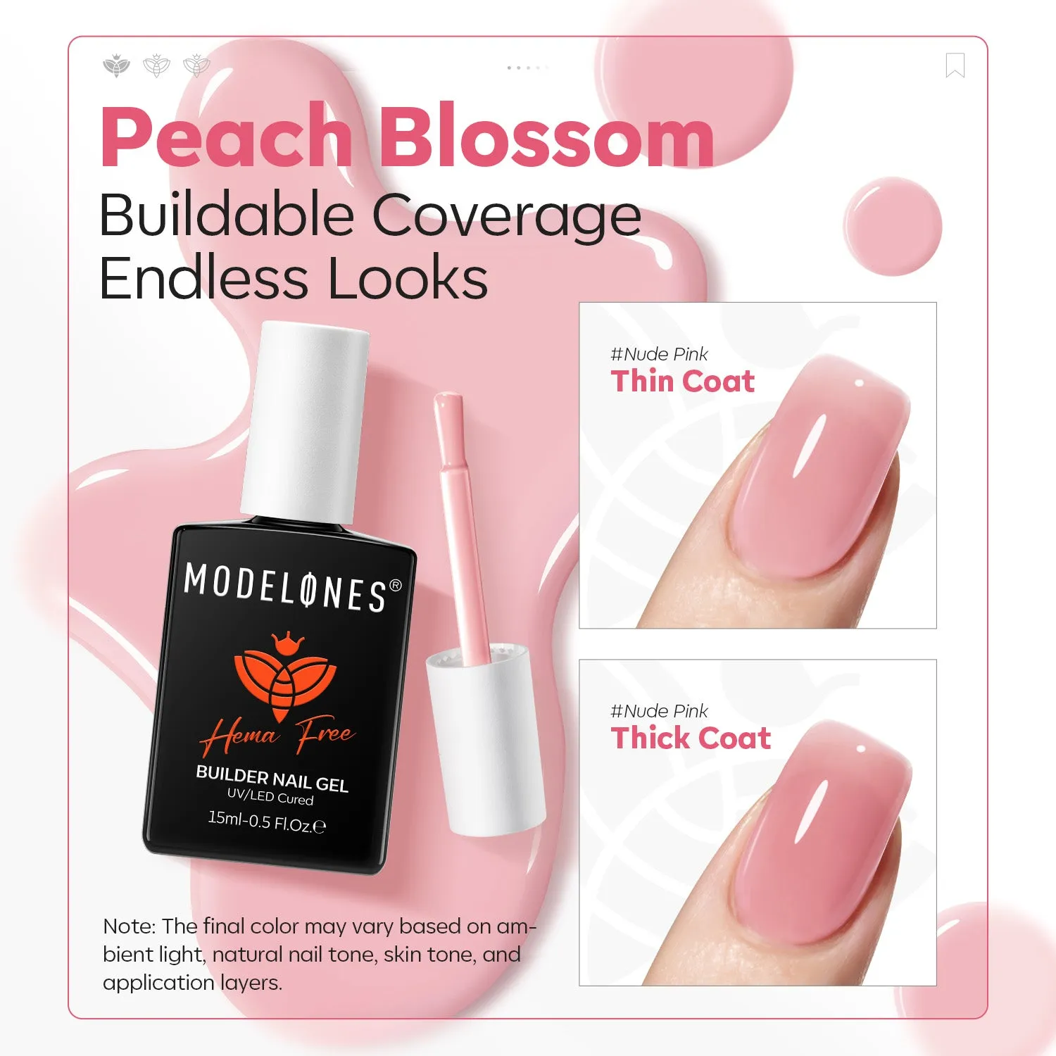 Modelones Builder Gel bygggel Peach Blush 15 ml hemmafri
