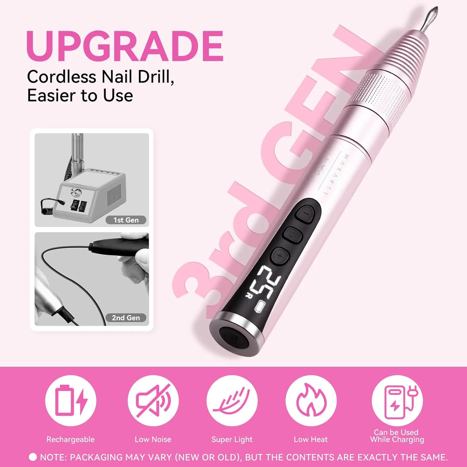 Makartt Portable 35000 RPM elektrisk nagelslip Rosa