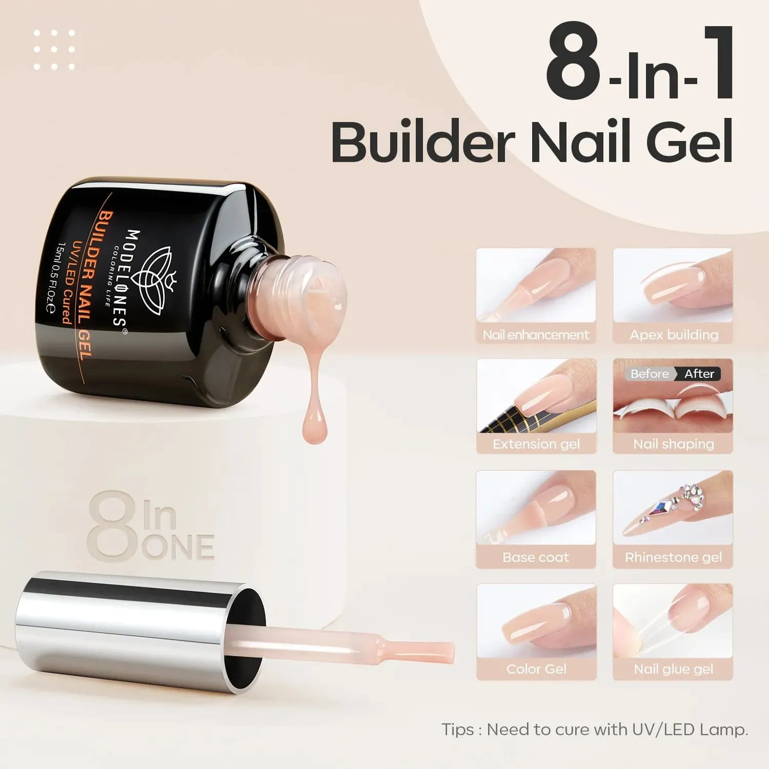 Modelones Builder nagelgel nude brown 15ml täckande