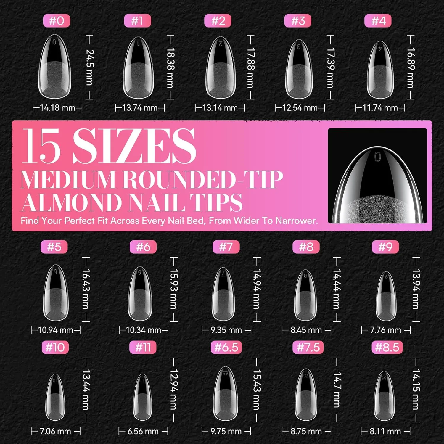 Makartt 2 Shapes in 1 Box nageltippar Medium Almond & Medium Coffin