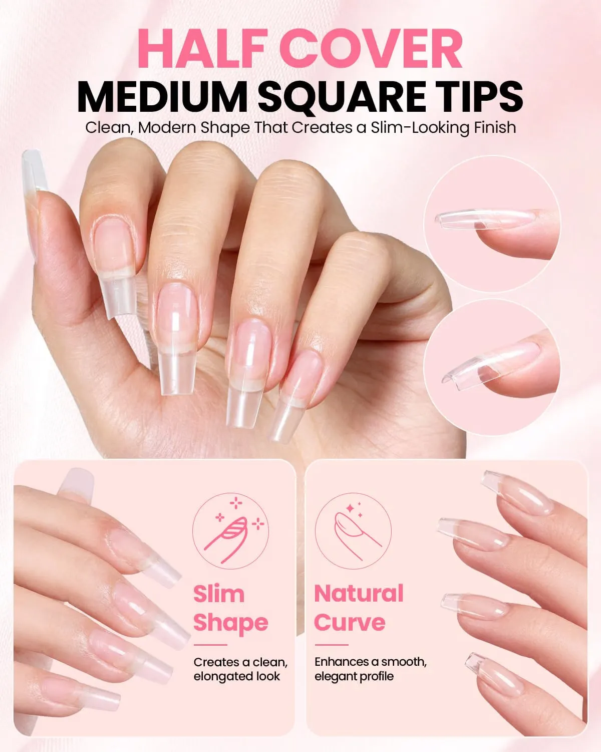 Makartt Half Cover nageltippar tapered square M 240-pack