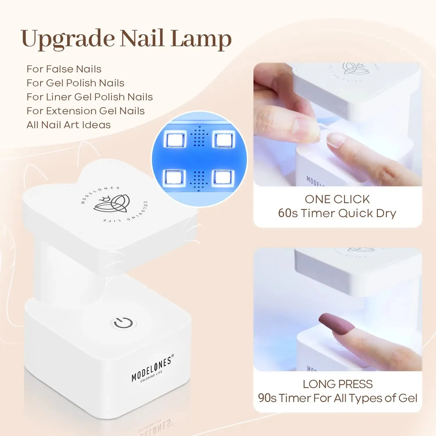 modelones Square nagelkit 500-pack tippar gel lampa