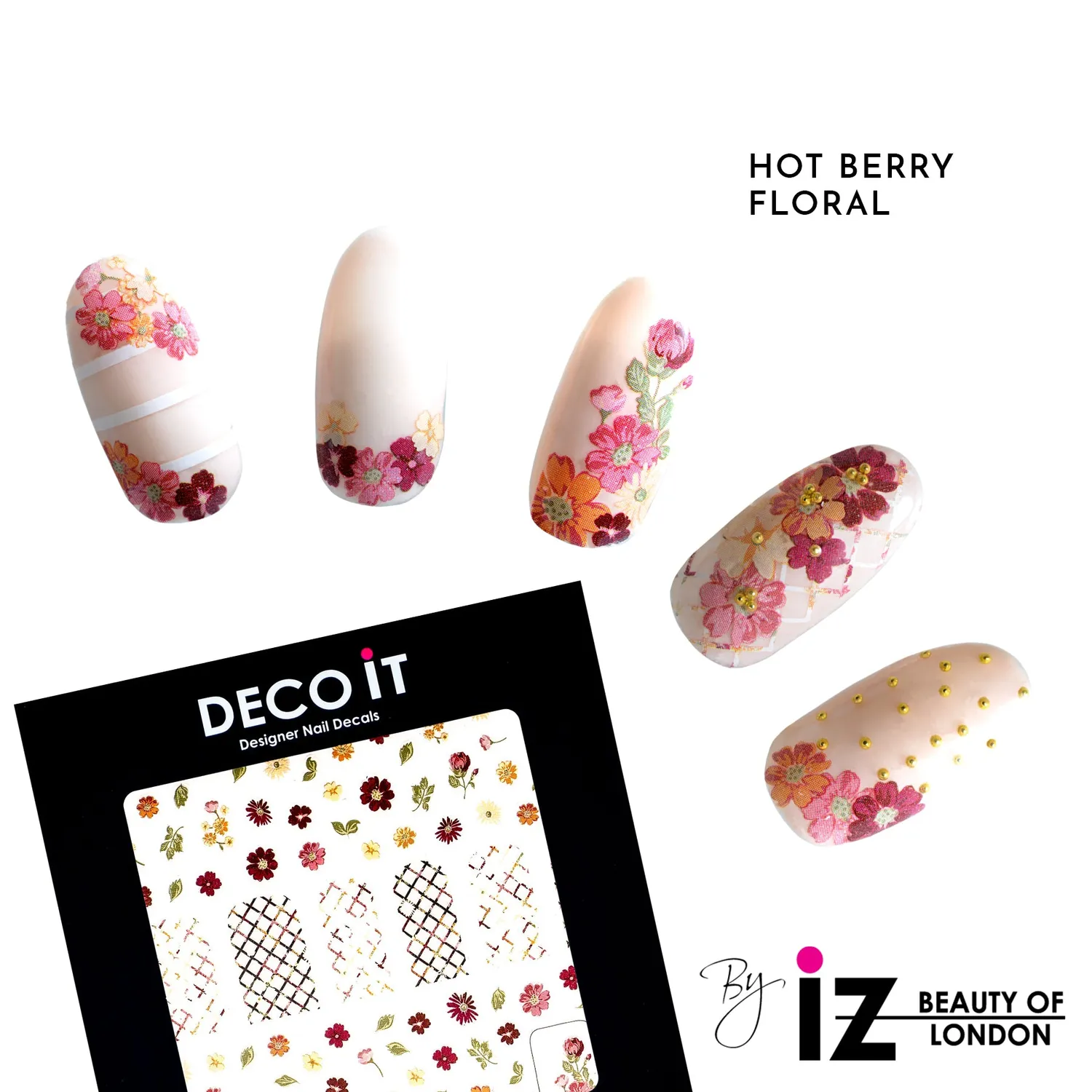 Iz Beauty Hot Berry Floral nageldekaler blommiga