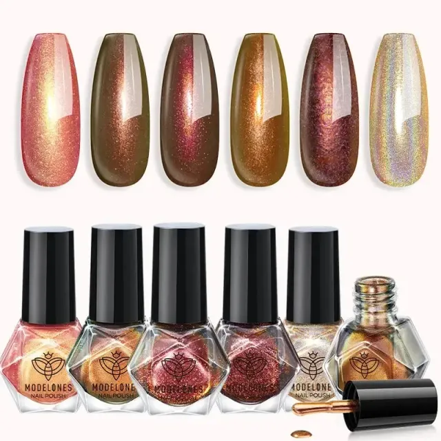 Modelones Crystal Amber nagellackset 6-pack – guldbrun shimmer