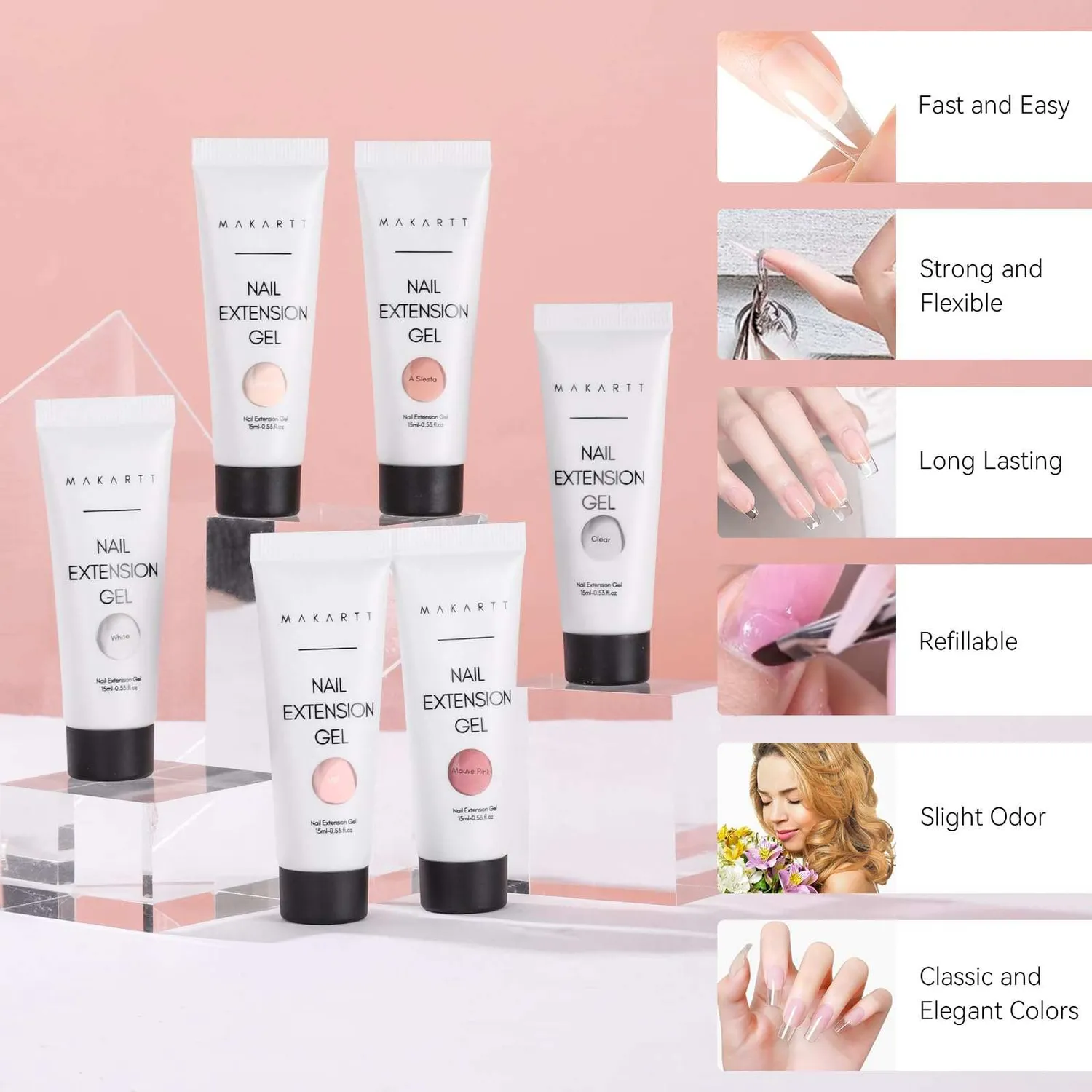Makartt polygelset 6x15ml Clear Nude Pink bygggel
