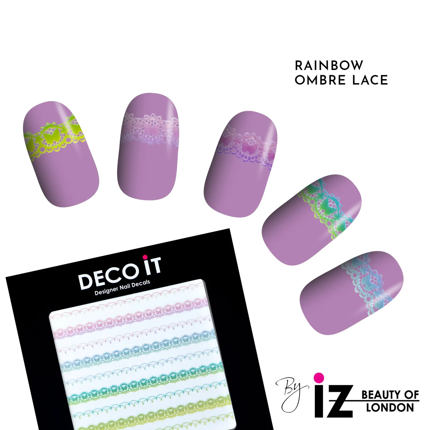 Iz Beauty Rainbow Ombre Lace nageldekals 15-pack spets