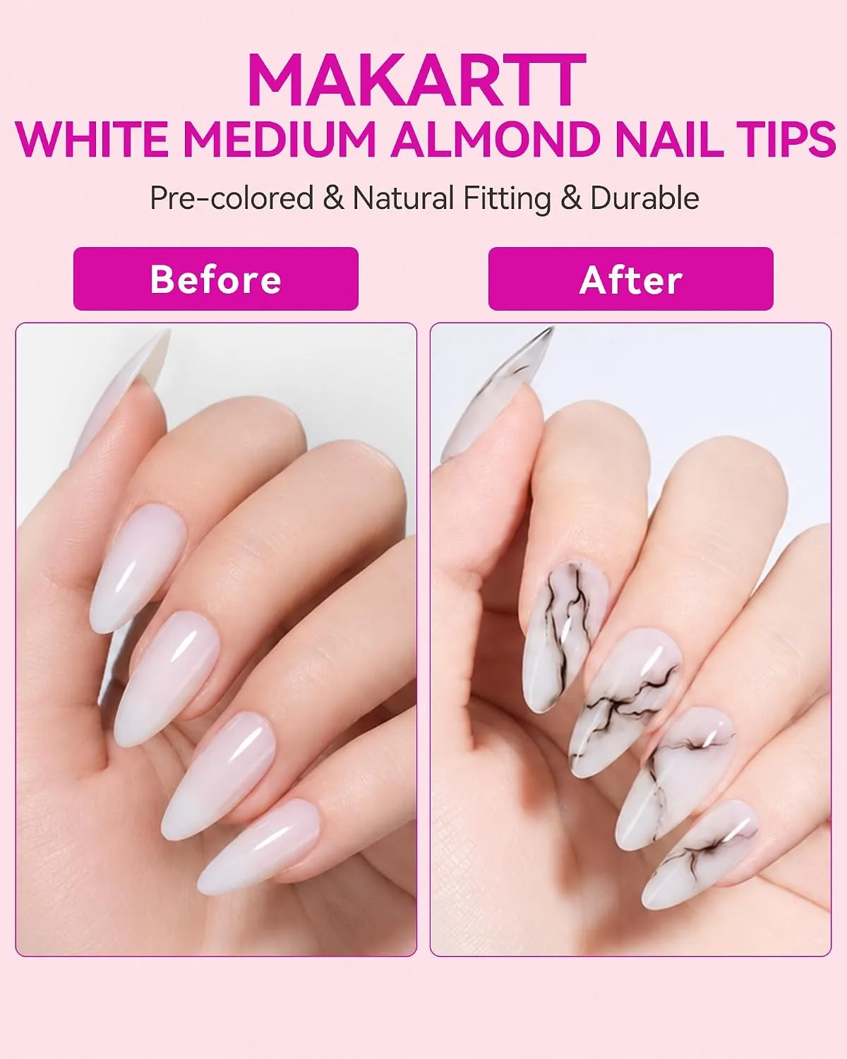 Makartt Natural White nageltippar almond M 420-pack