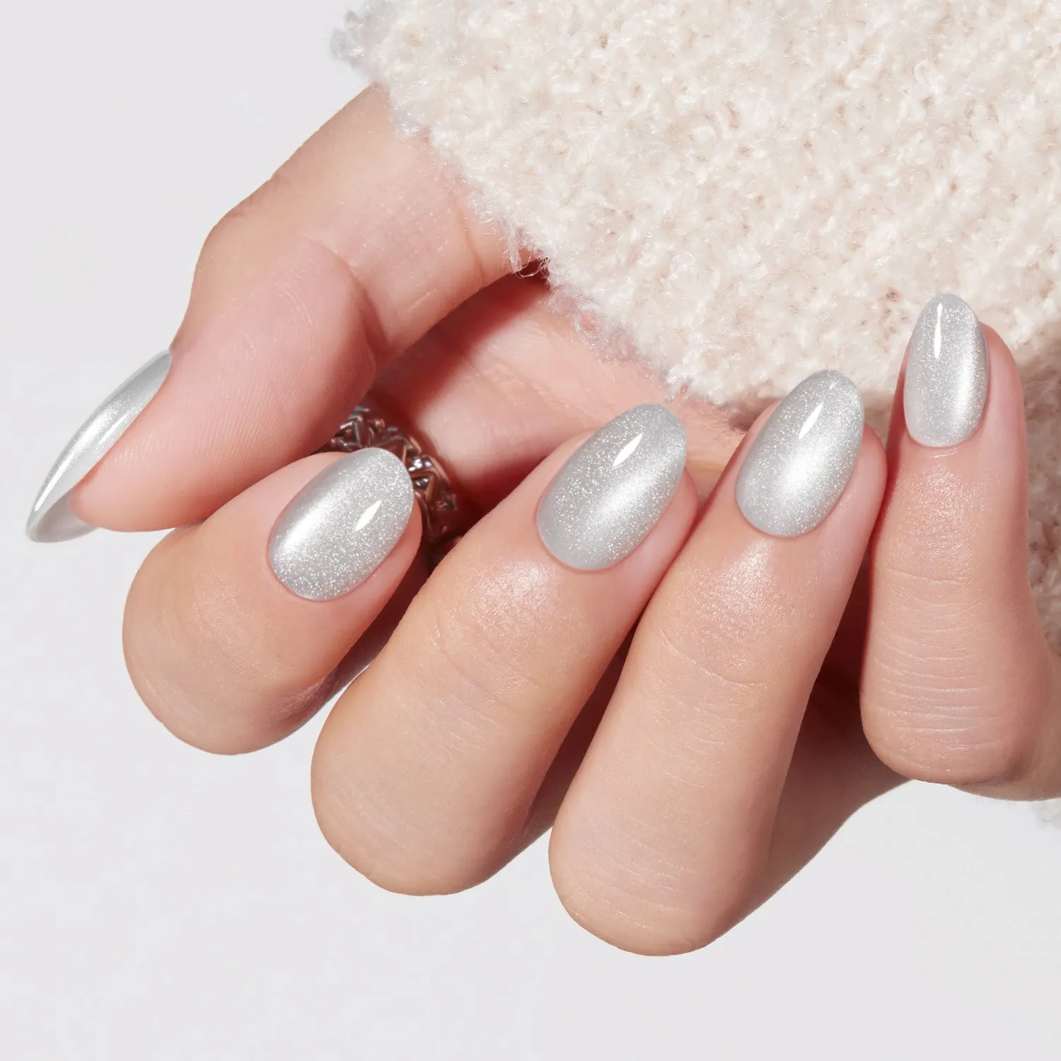 modelones Silver Shimmer lösnaglar silver cat eye