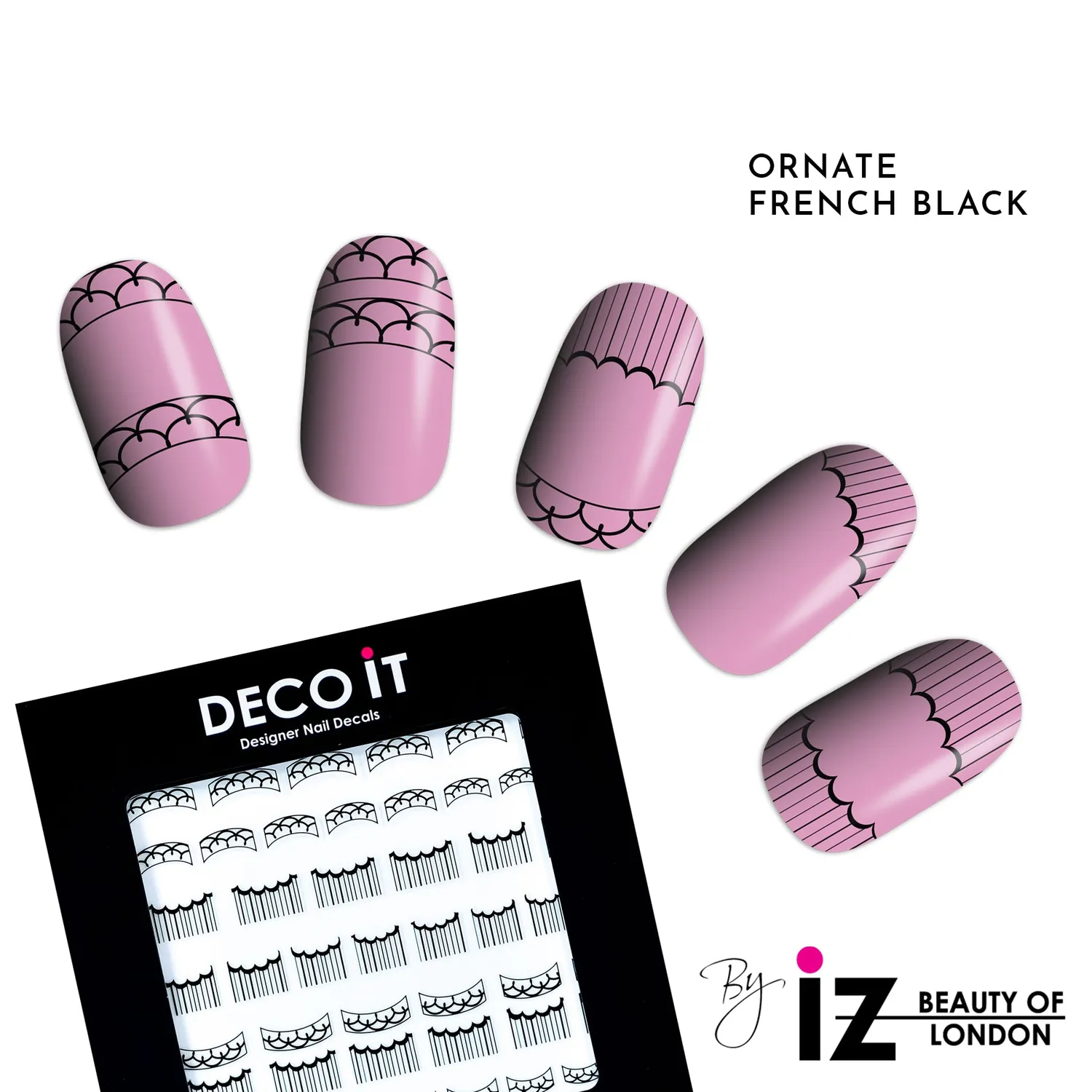 Iz Beauty Ornate French Manicure Black nageldekaler 40-pack svart