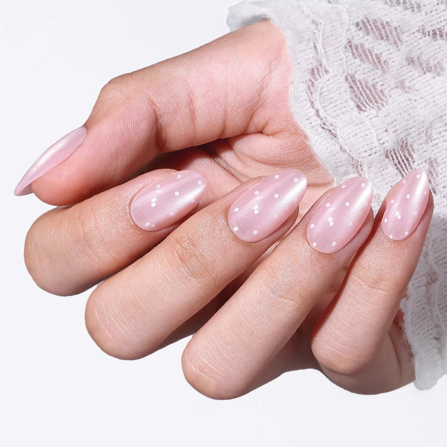 modelones Pink Milky Dots lösnaglar rosa prickig