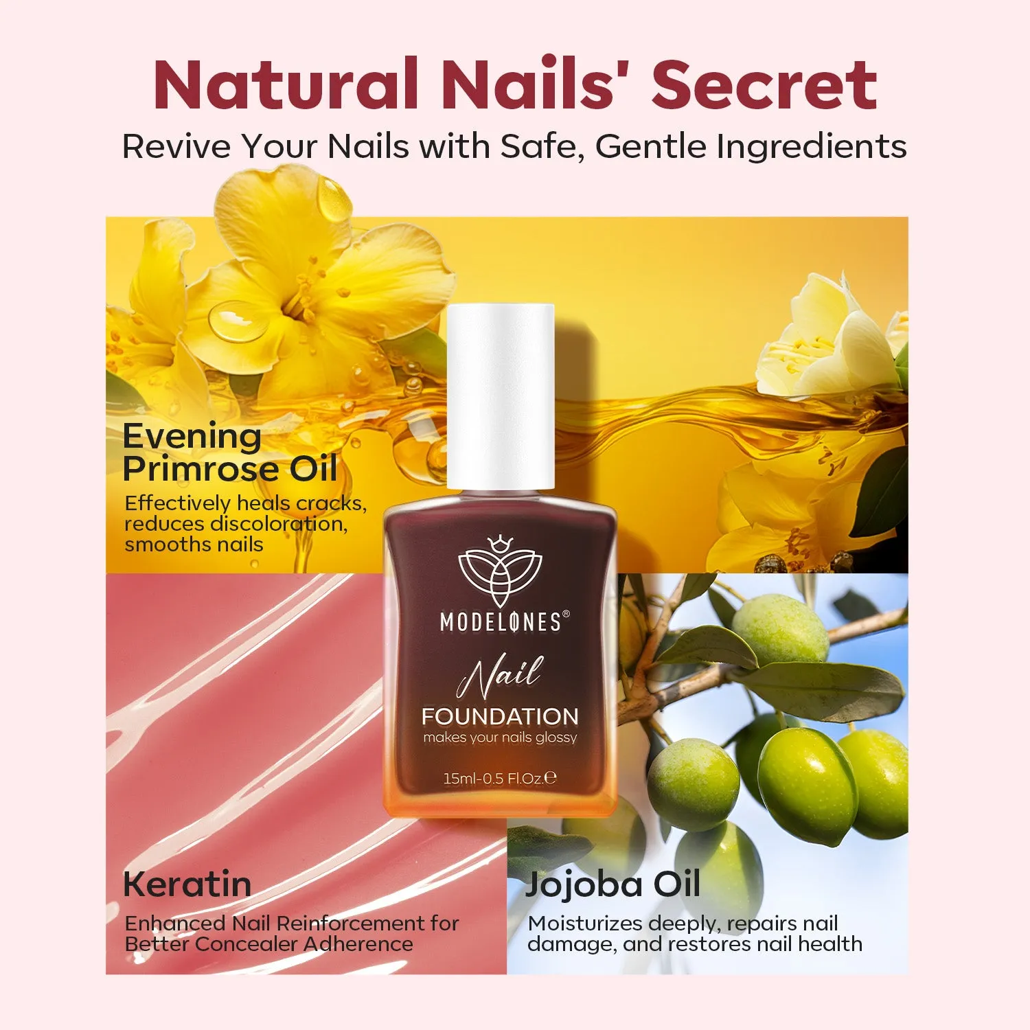 Modelones Nail Foundation nagelgel Ruby Tint rödskimrande