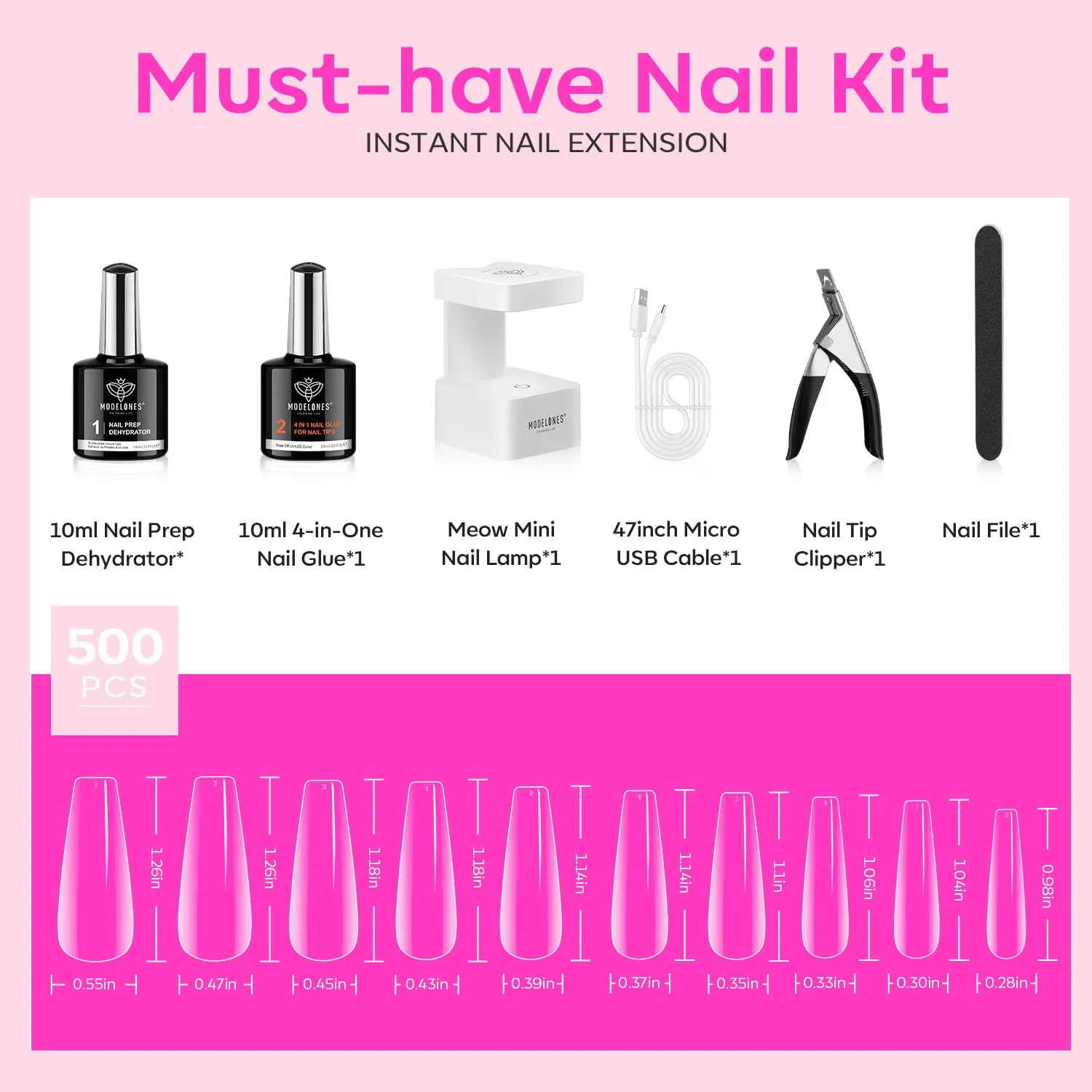 Modelones Long Coffin nagelkit lösnaglar 500-pack