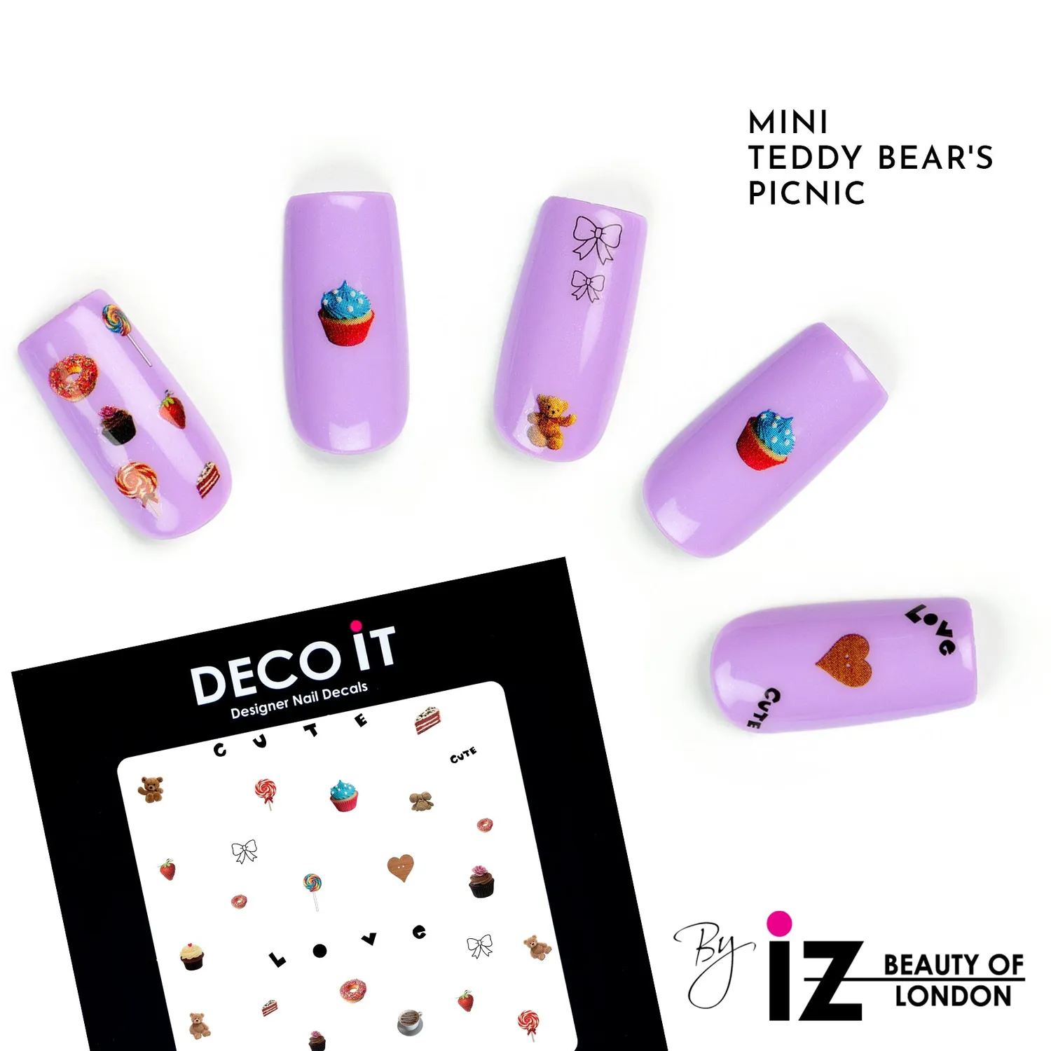 Iz Beauty Teddy Bear Picnic Mini nageldekalar 30-pack nalle