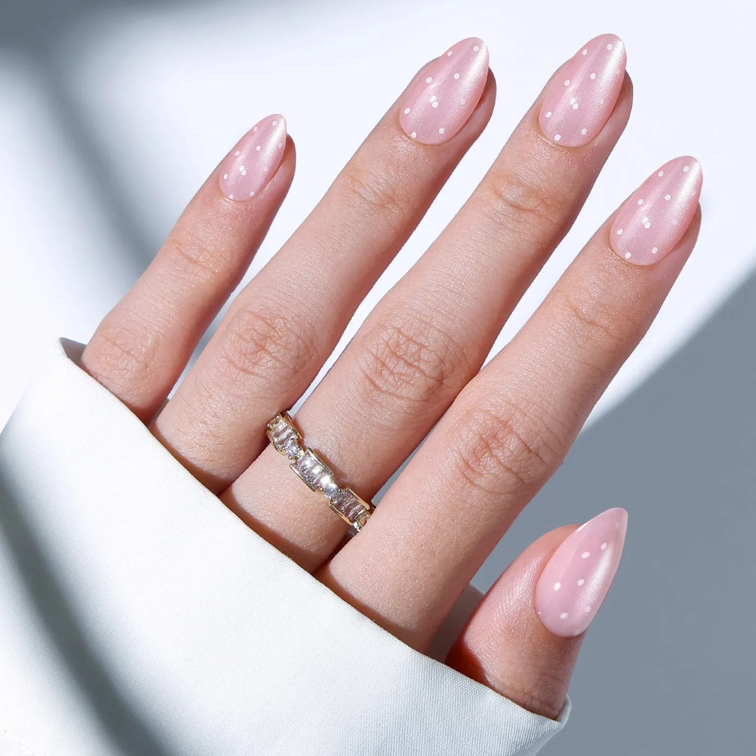 modelones Pink Milky Dots lösnaglar rosa prickig