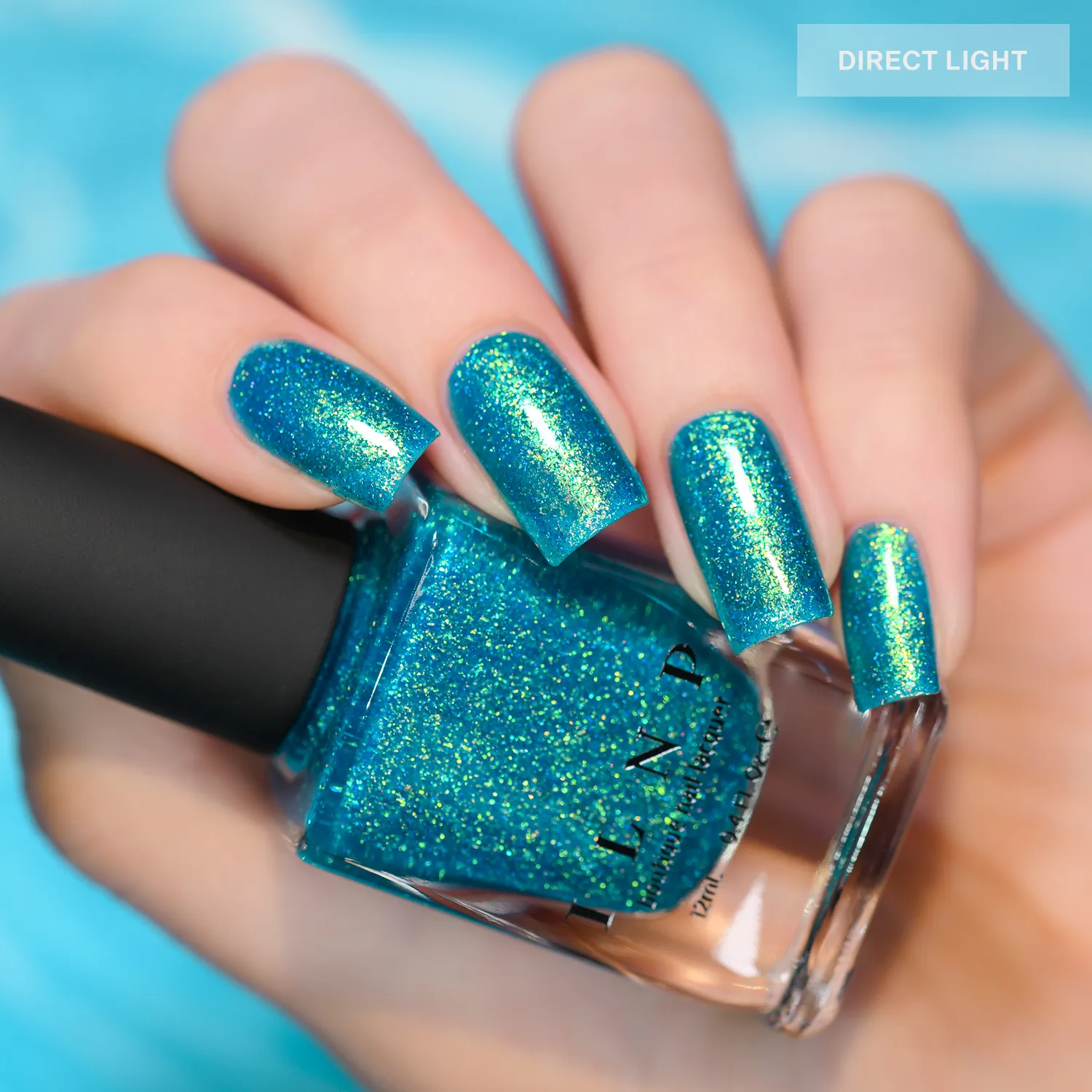 ILNP Blue Lagoon nagellack turkost holografiskt jelly