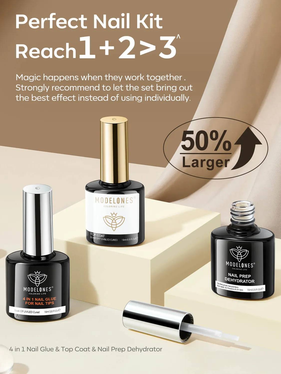 Modelones 4-i-1 nagellim + prep + top 15 ml