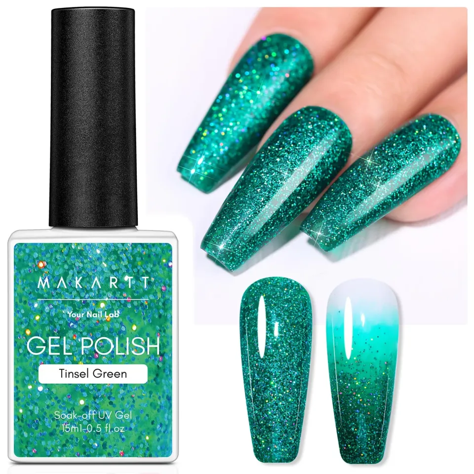 Makartt Christmas Sparkly gellack grön 15ml glitter