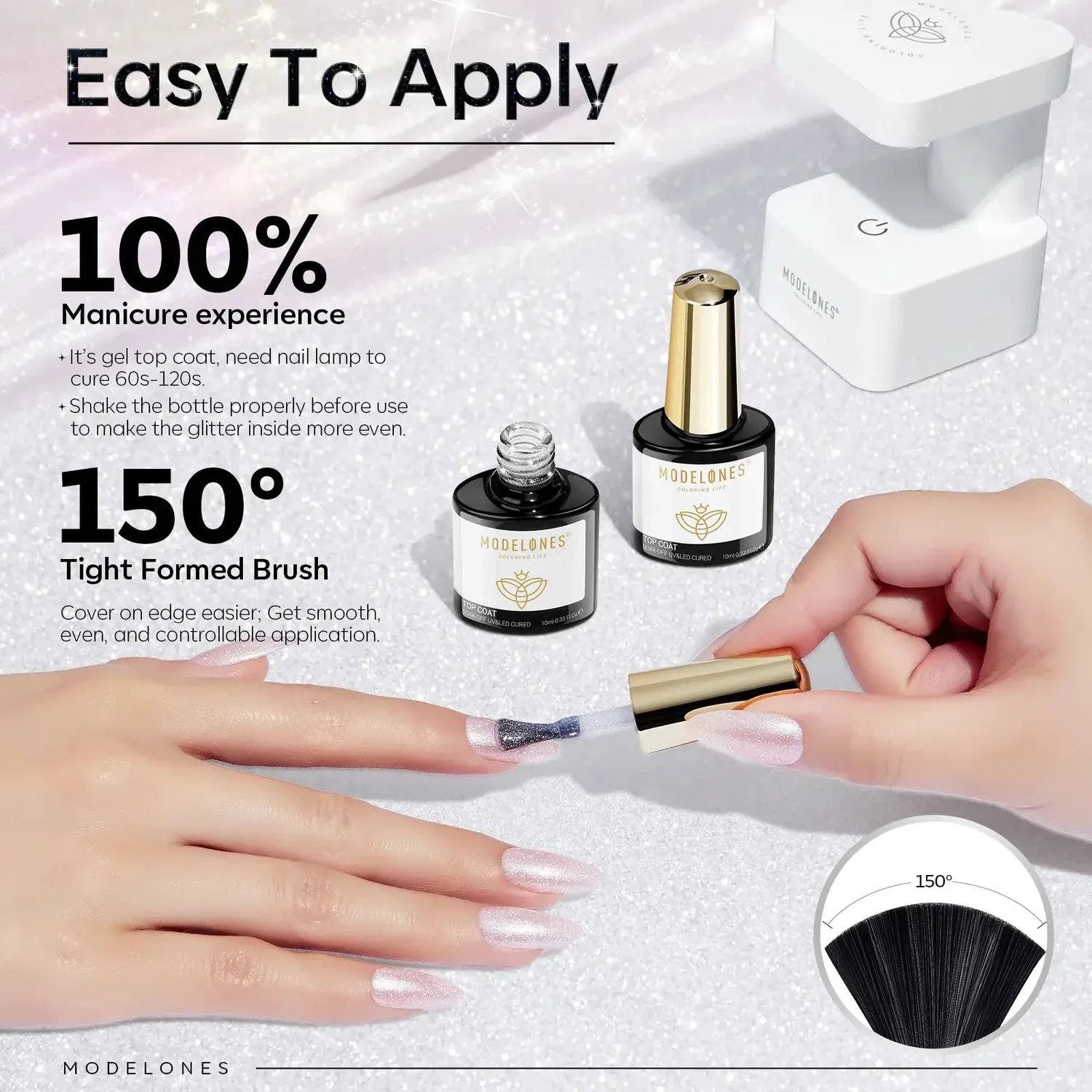 Modelones Aurora Glitter top coat 10 ml vit aurora