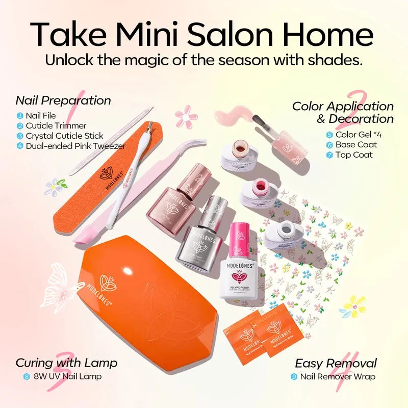Modelones Demure Bloom gellack kit rosa med minilampa