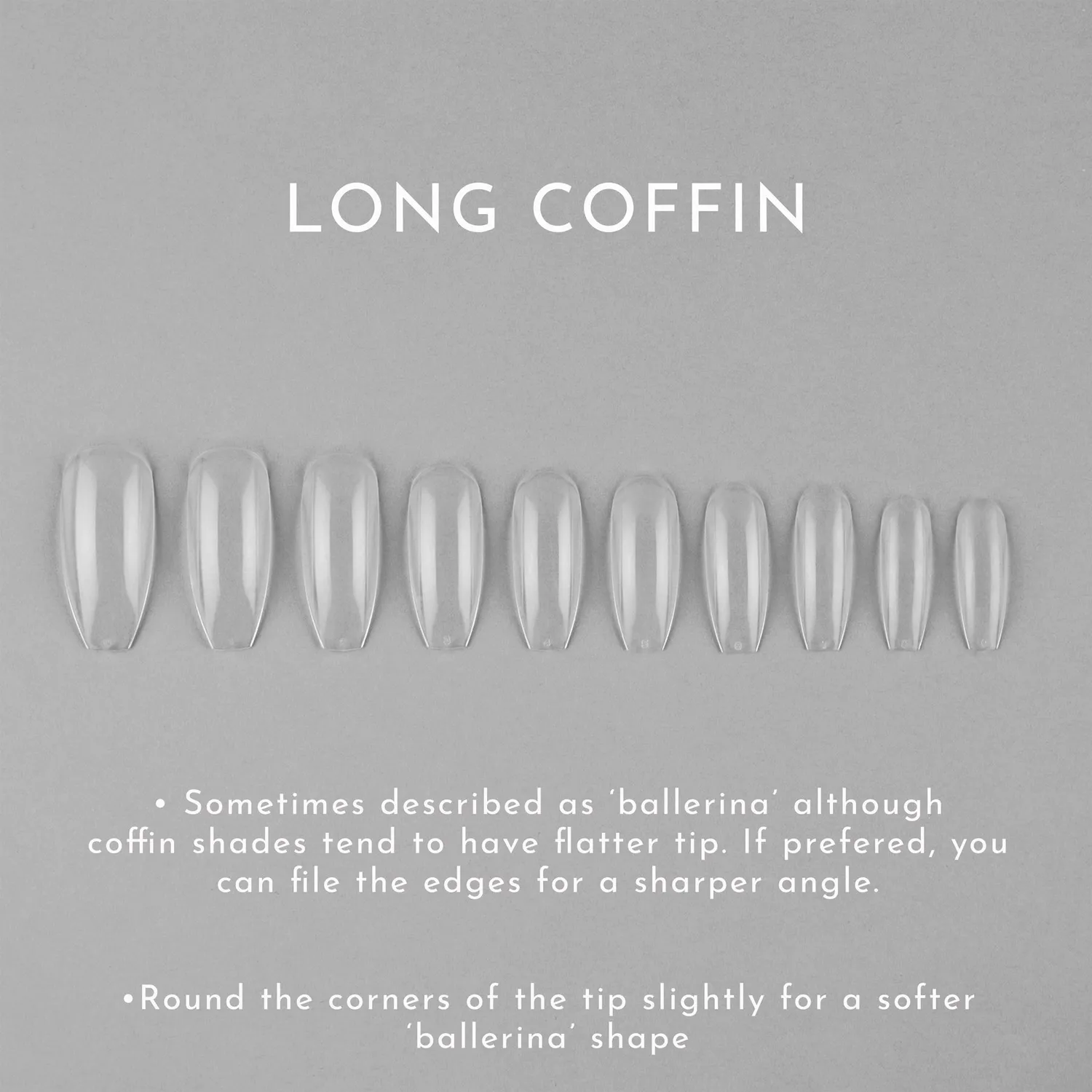 Iz Beauty Long Coffin nageltippar klara 200-pack