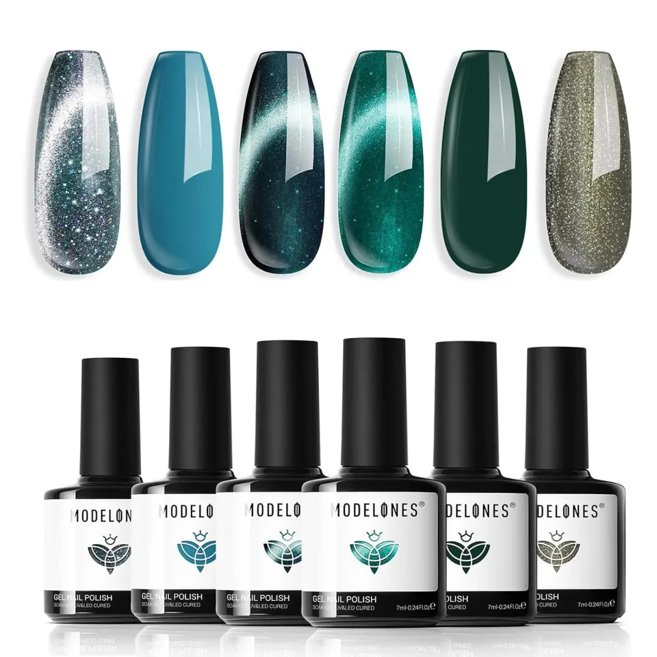 Modelones Cat Eye gellack 6x7ml grön glitter
