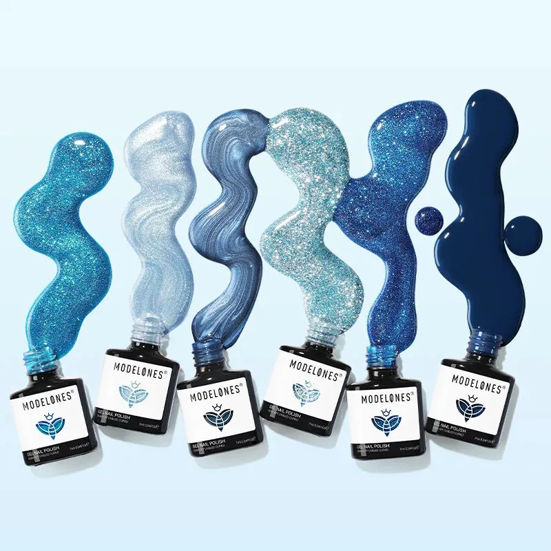 modelones Cyan Forest gellackset 6-pack blå glitter
