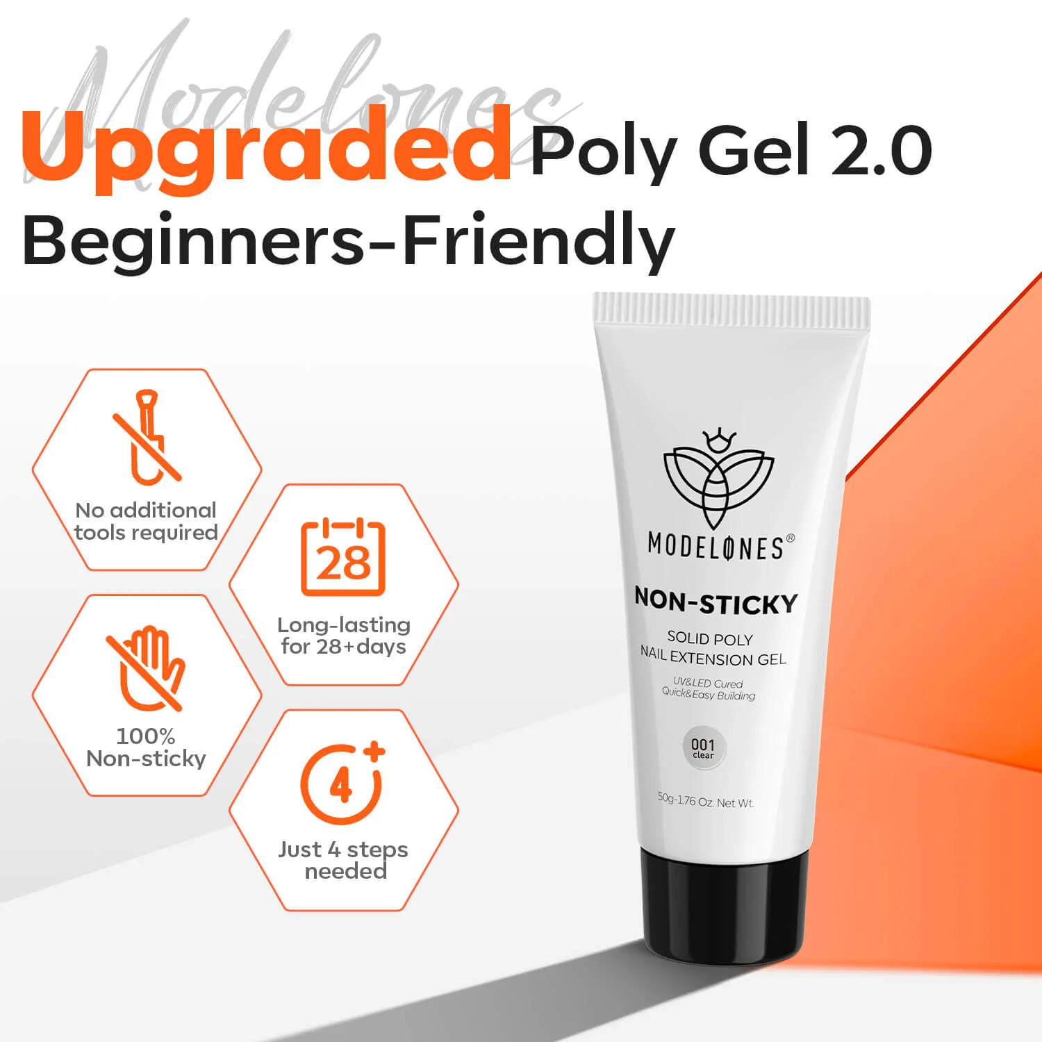 Modelones Non-sticky Solid Extension Gel polygel clear stark