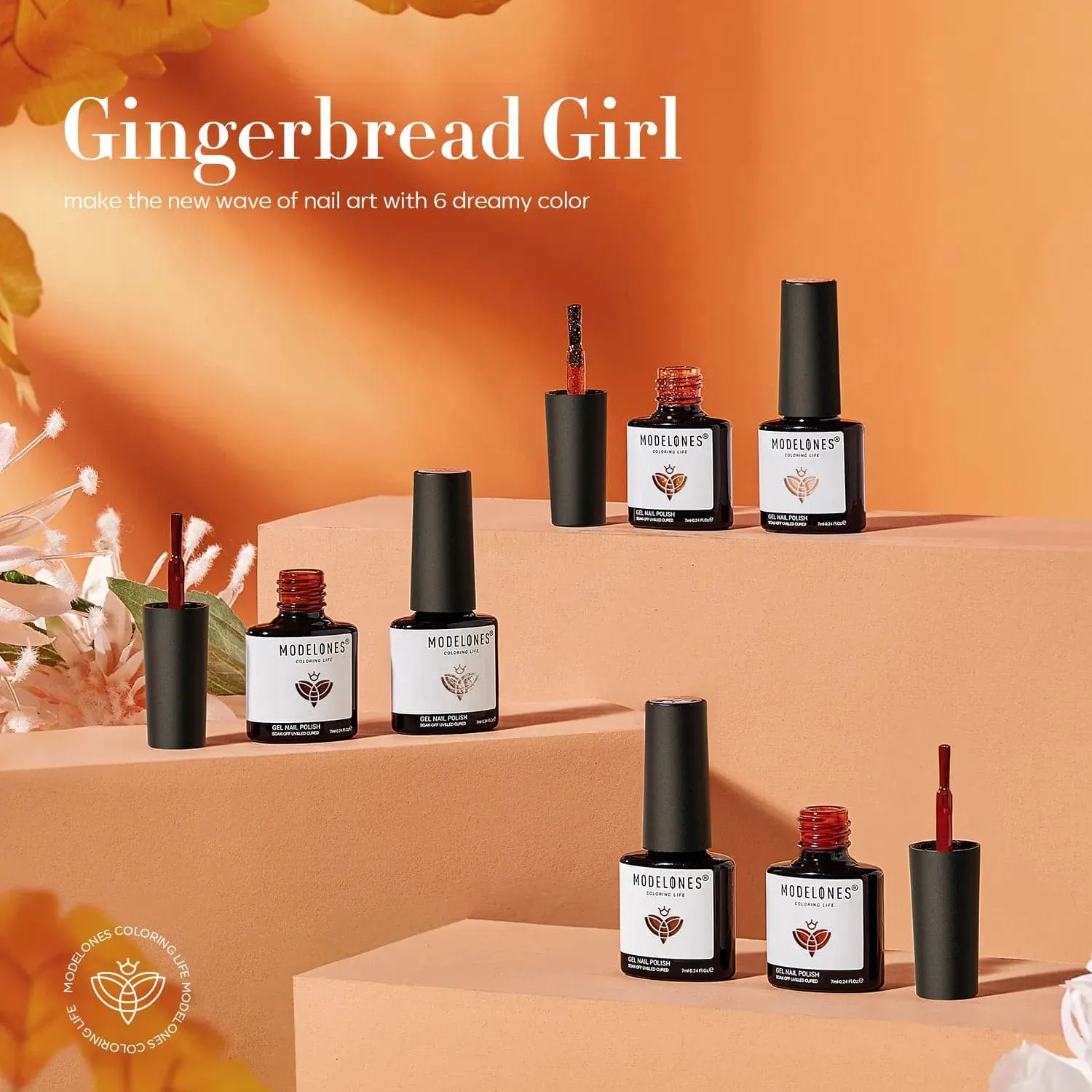 Modelones Gingerbread Girl gellack 6-pack brun glitter