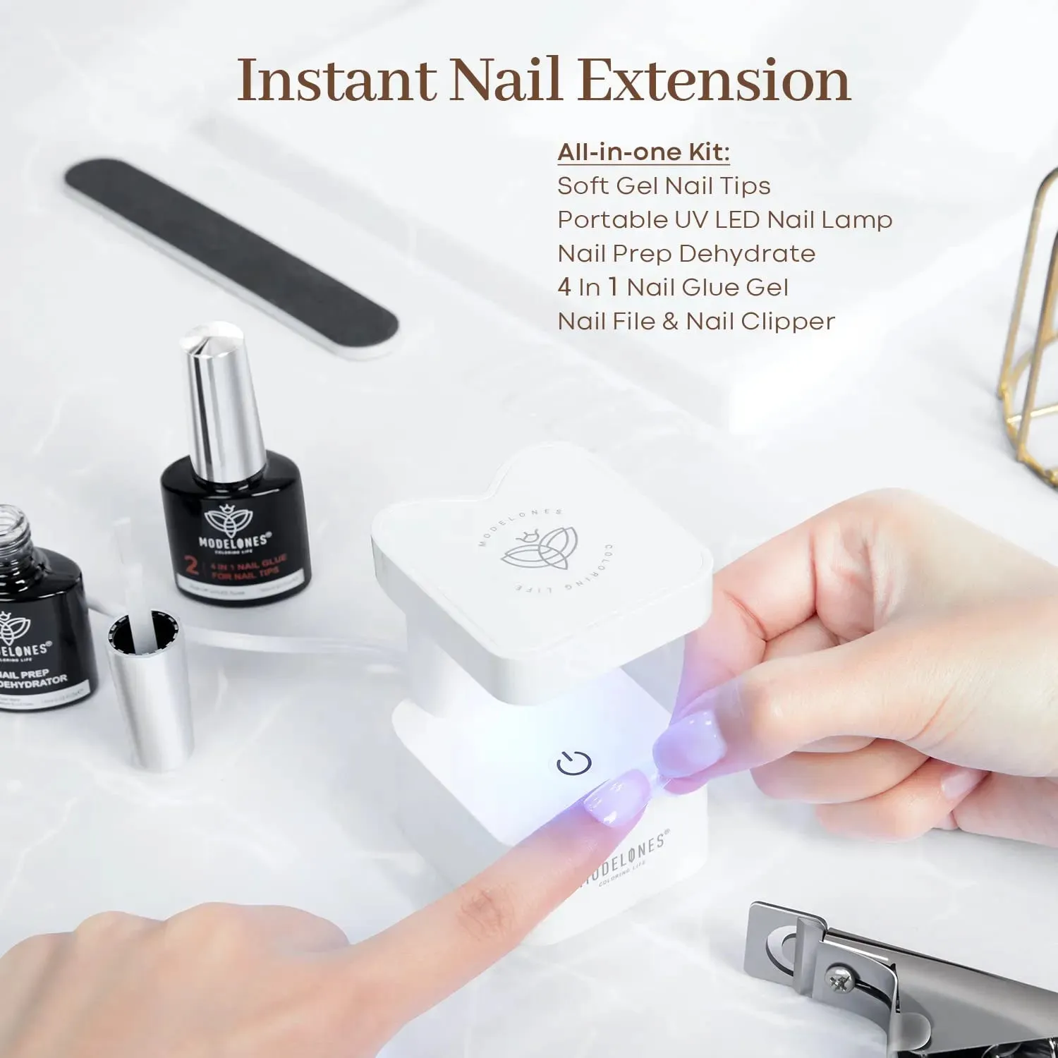 modelones Square nagelkit 500-pack tippar gel lampa
