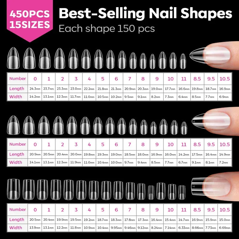 modelones Almond Square nageltippar 600-pack mix soft