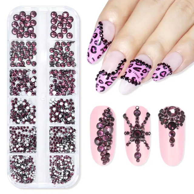 Makartt Nail Decoration Rhinestone Set nagelstenar svart lila