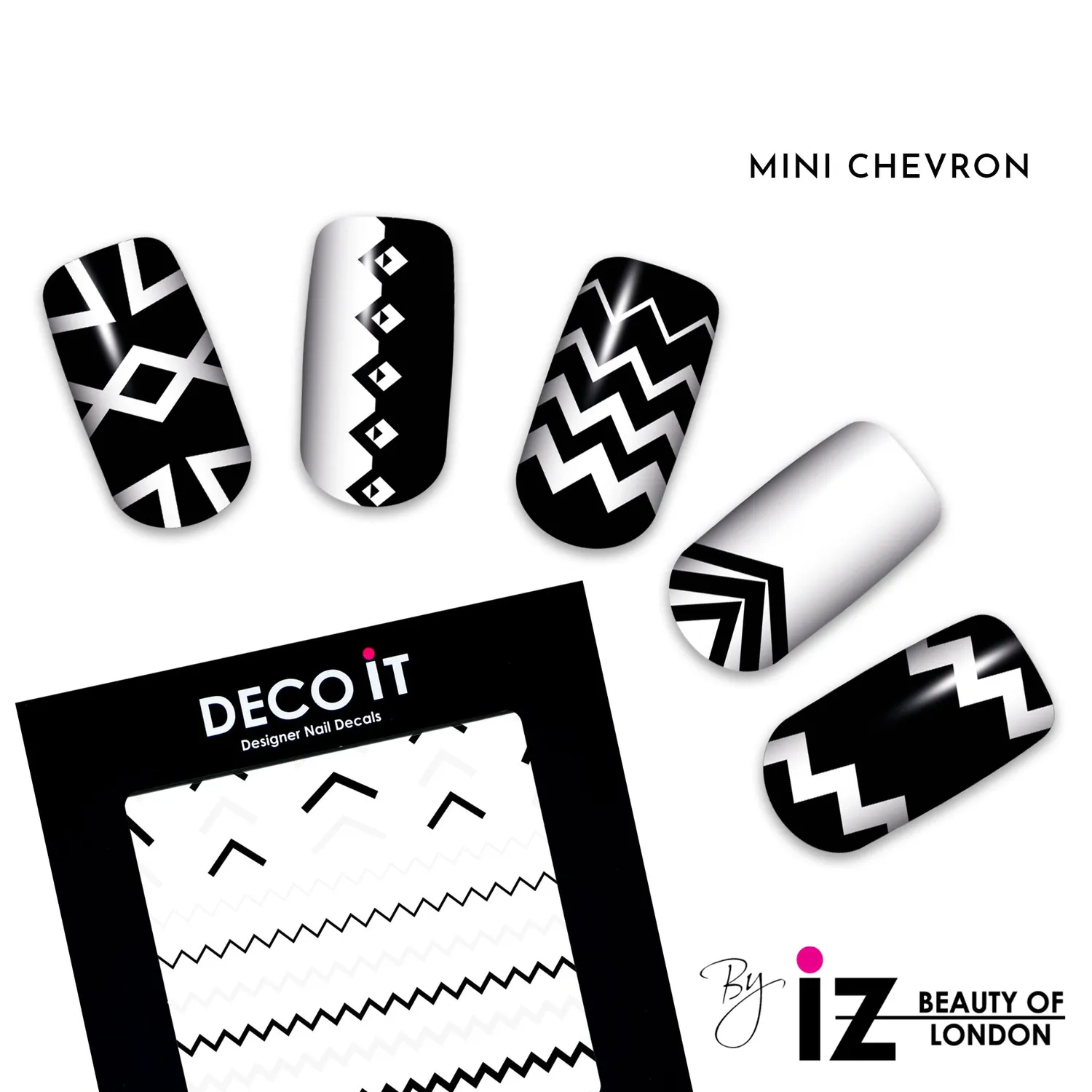 Iz Beauty Mini Chevron nageldekaler svartvit zigzag 30-pack