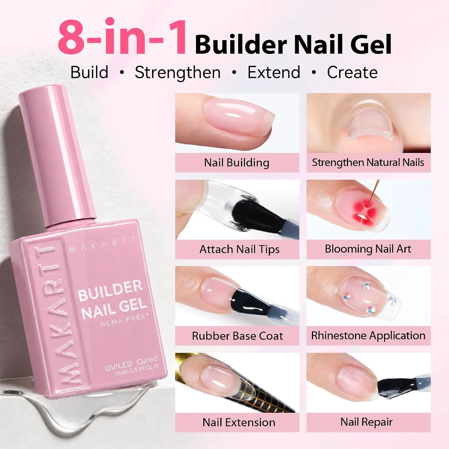 Makartt Hema Free 8-in-1 Builder Nail Gel clear
