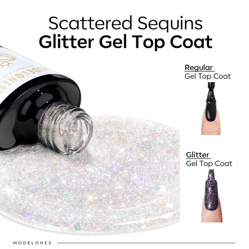 Modelones Scattered Sequins topplack glitter 10ml skyddande