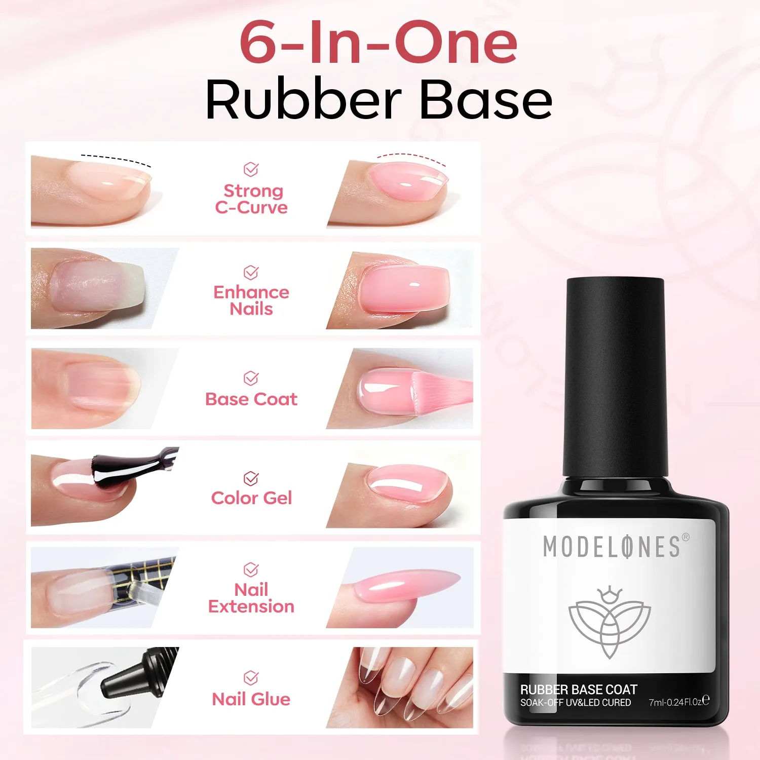 Modelones Peach Pink Rubber baslackset 6-pack 7 ml flexibel