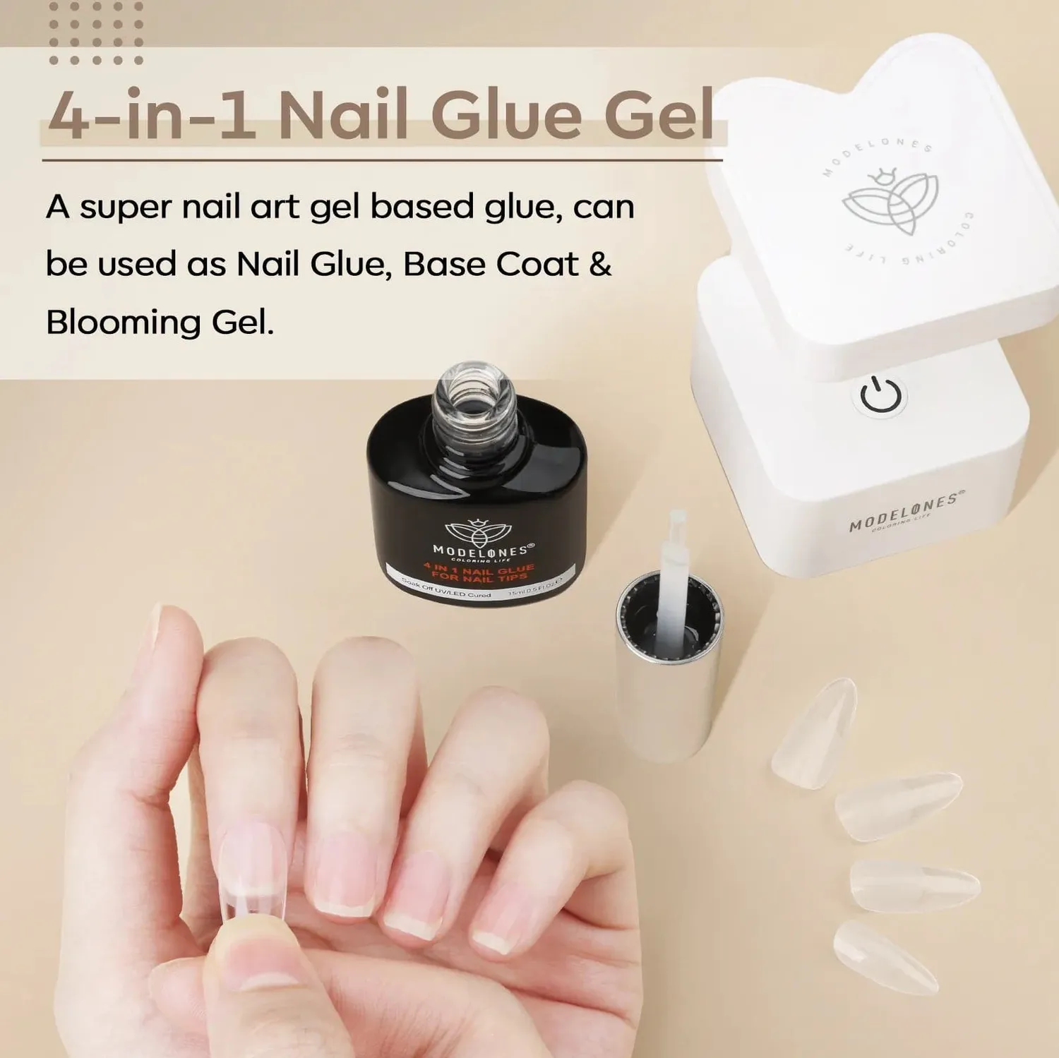 modelones 4-in-1 nagellim gel 15 ml för tippar